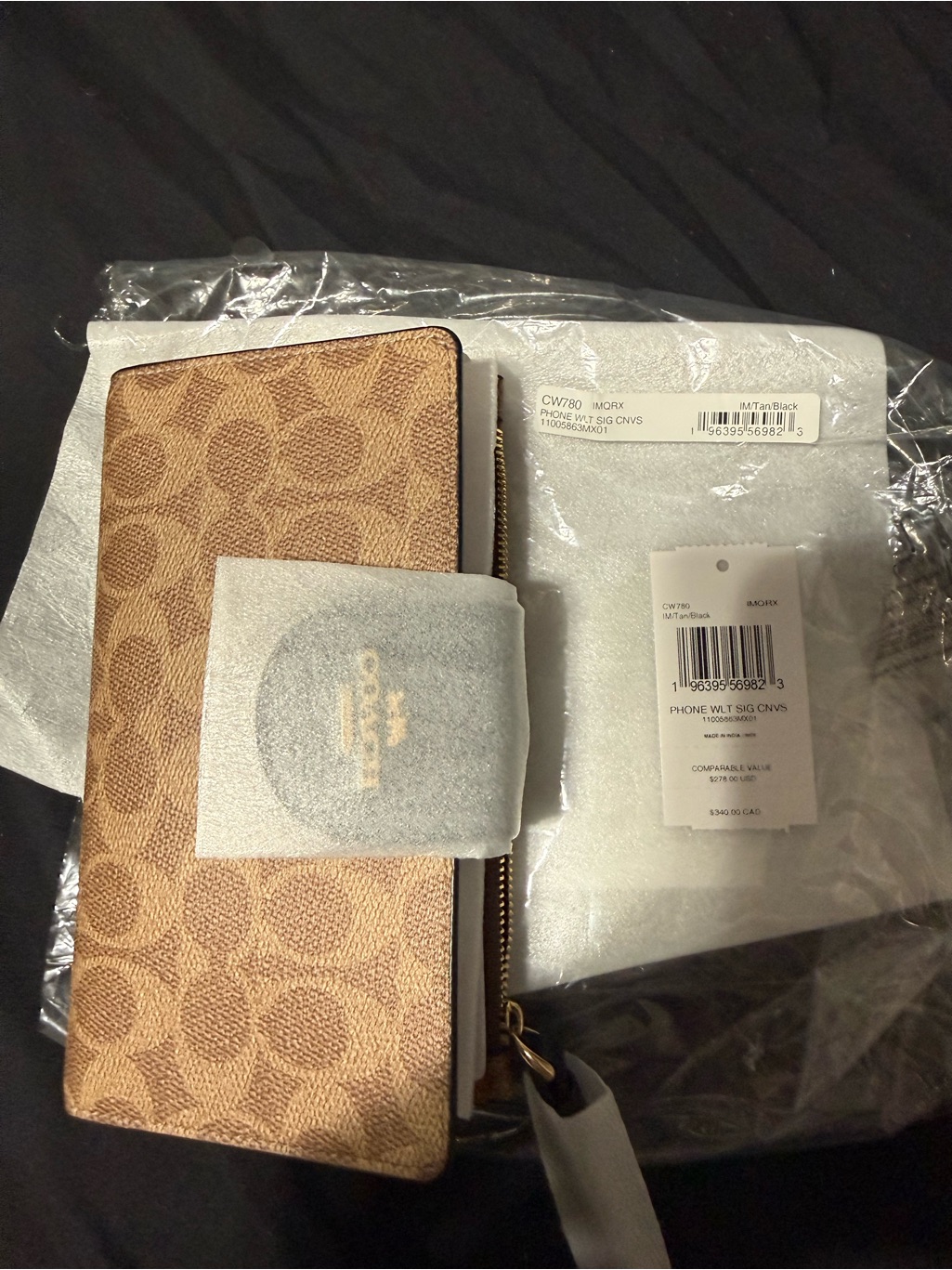 Coach Brown Signature Zip Wallet With Gold Logo